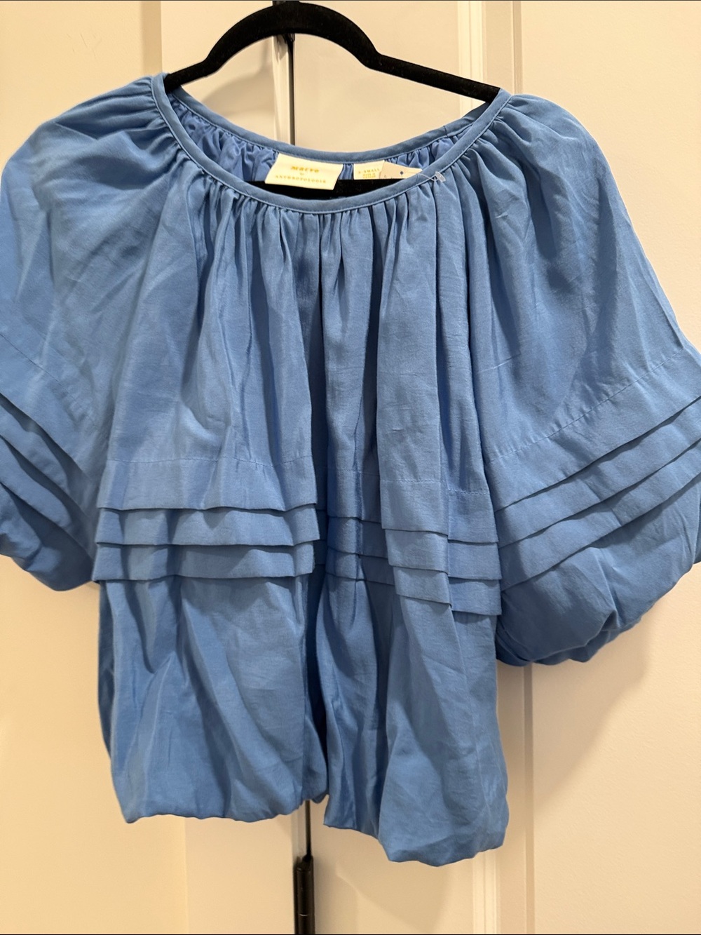 Anthropologie Maeve Blue Pleated Short-Sleeve Women's Top